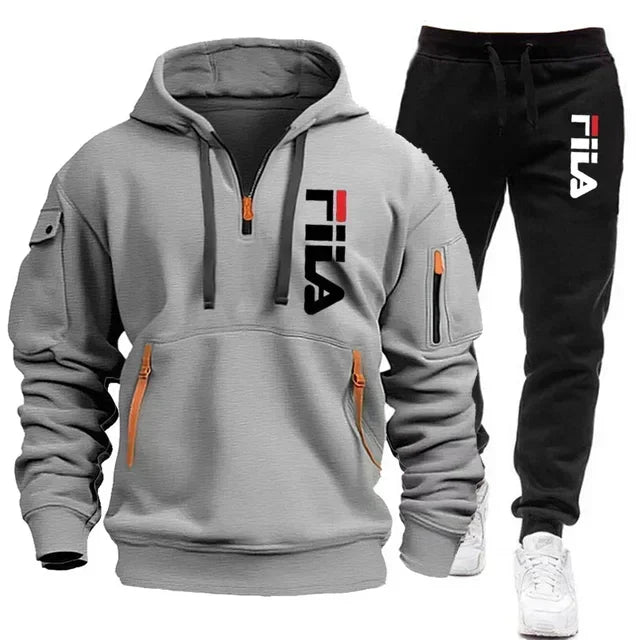 Men's set 2025 Autumn/Winter new Men's hooded sweatshirt + long pants two-piece set, outdoor multi-pocket men's pullover sportsw