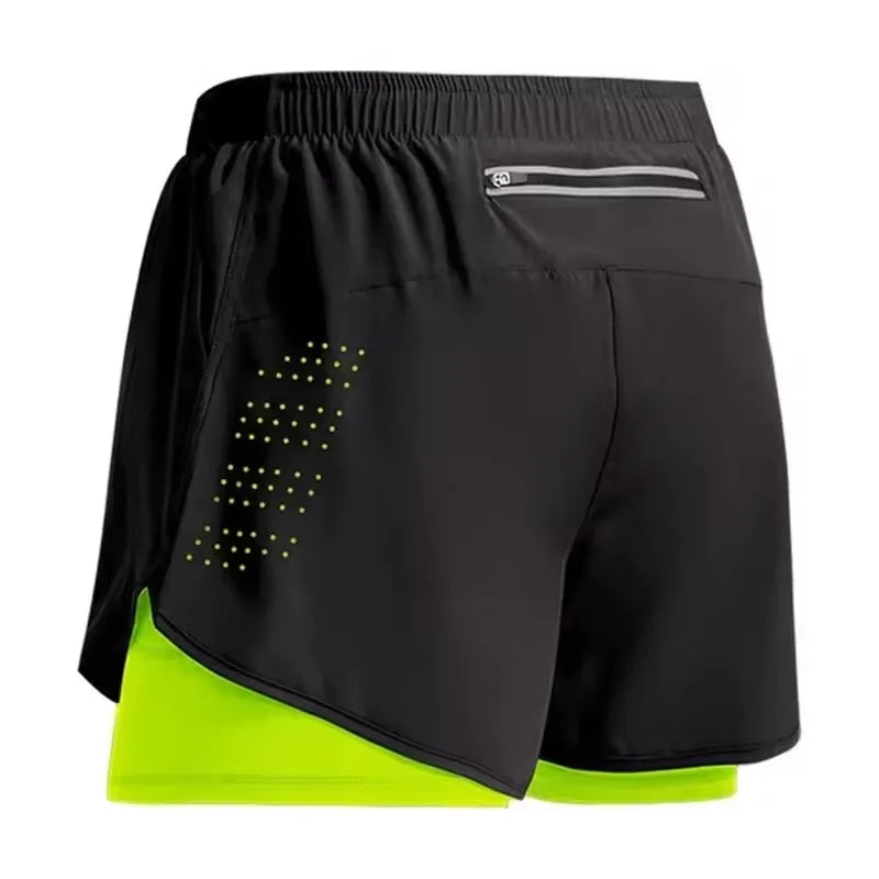 Men's Running Shorts Quick-drying Fitness Black Double Layer Shorts Men New Sport Workout Training Bodybuilding Short Pants