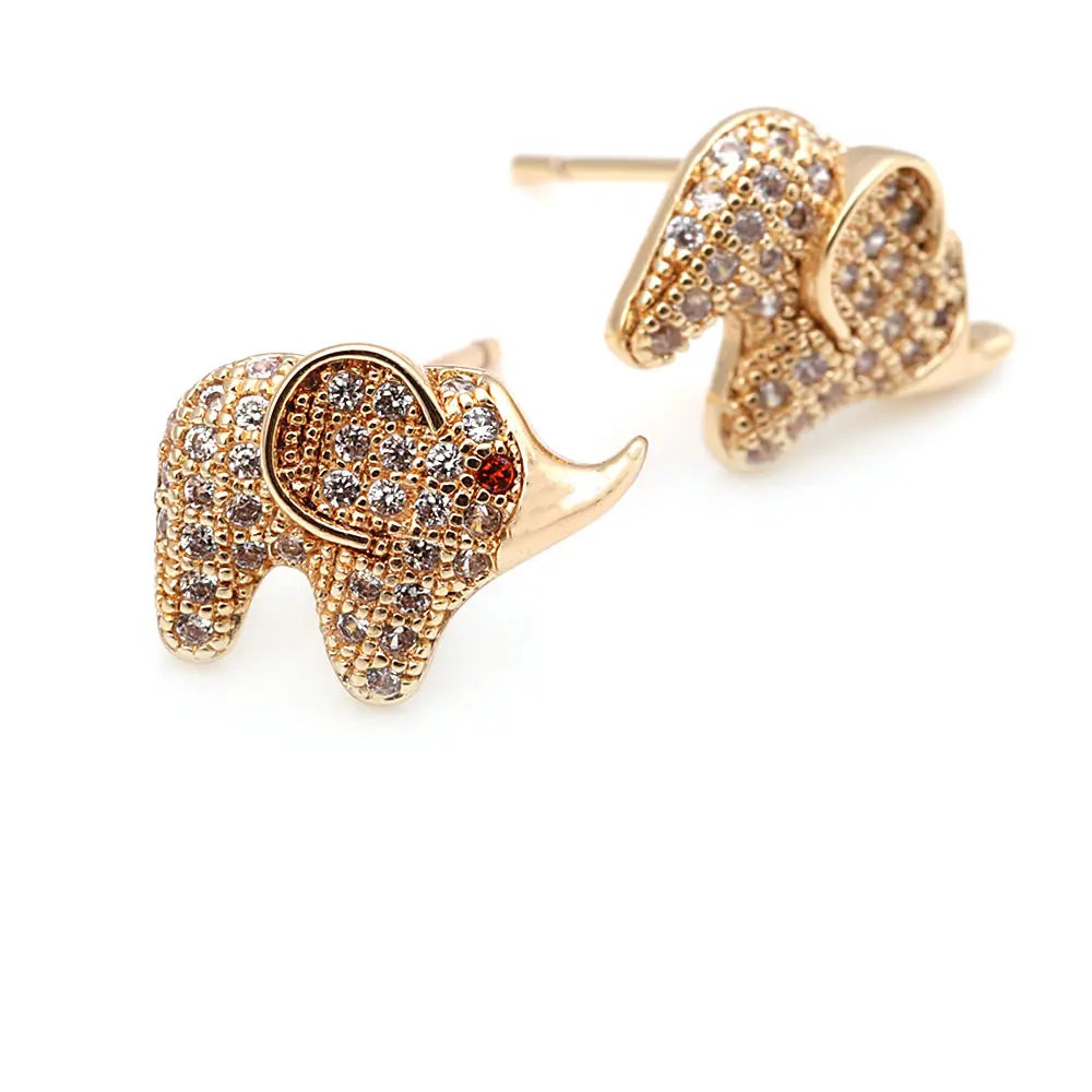 4PCS 18K Gold Color Brass and Zircon Elephant Stud Earrings Pins Earrings High Quality Diy Jewelry Making Accessories for Women