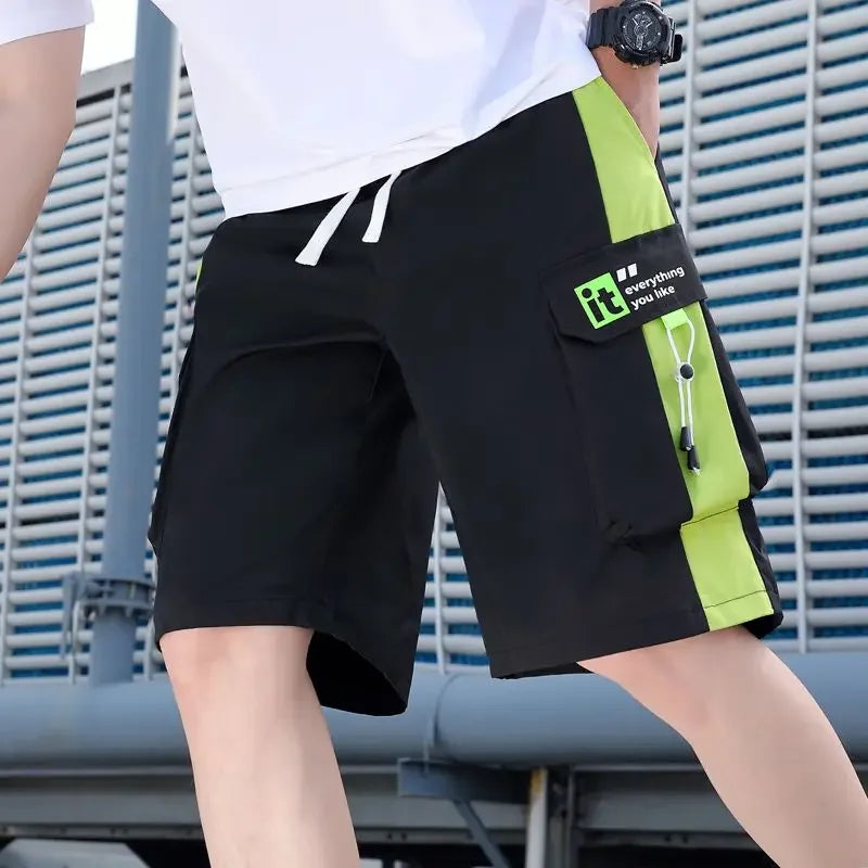 Men's Cargo Shorts Baggy Half with Draw String Long Male Short Pants Wide Loose Elastic Waist Pockets Bermuda Comfortable New In