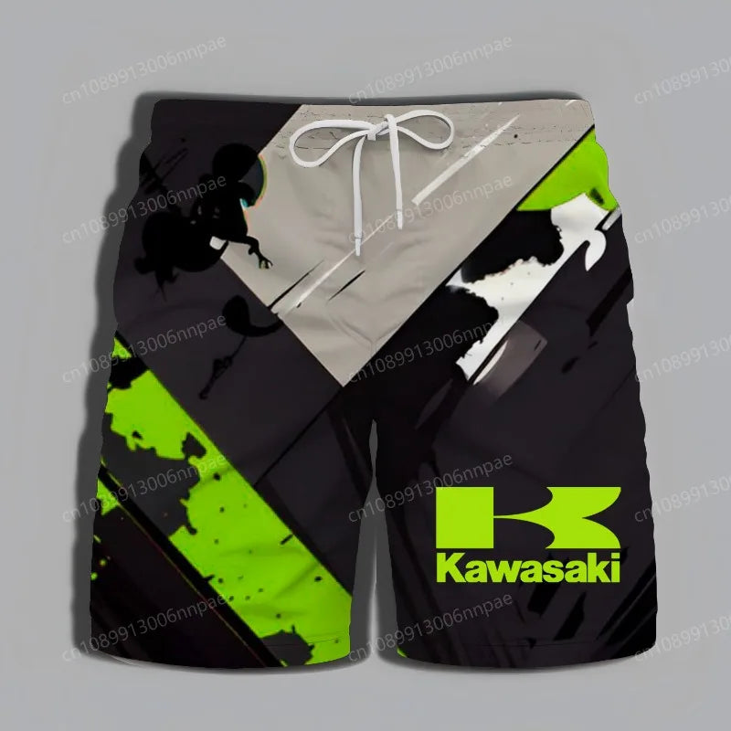 Men's Daily Summer Shorts 2025 New Kawasaki Motorcycle Extreme Sports Pattern Fashionable and Exquisite Beach Pants Cool