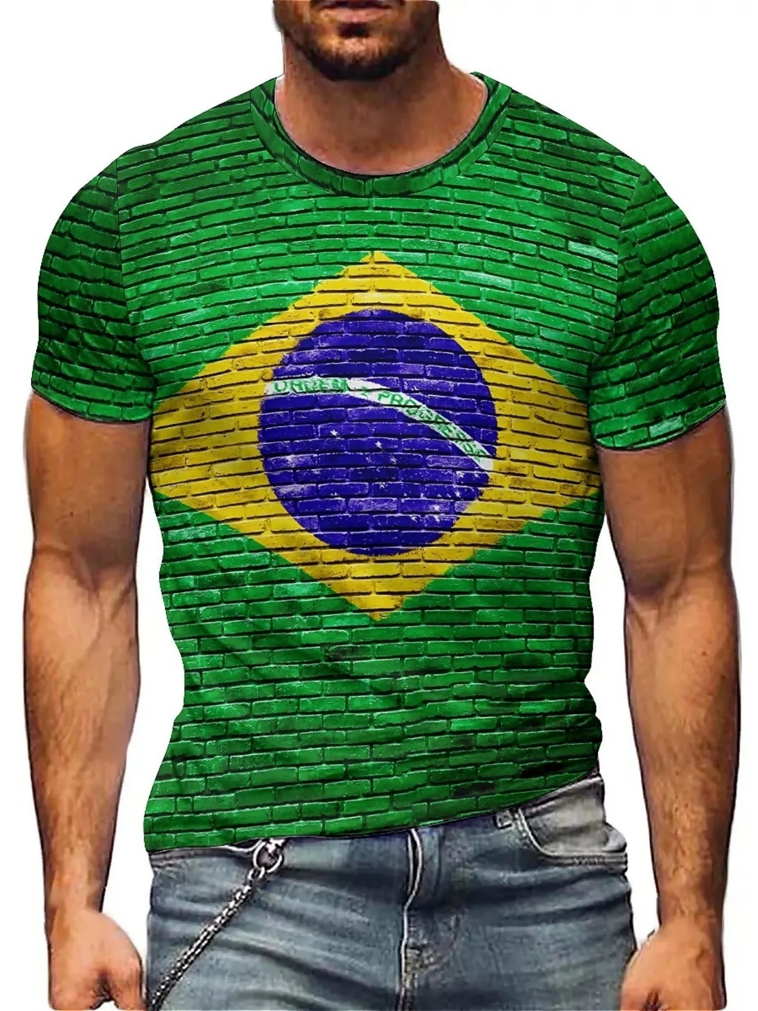 Men's & Women's Brazilian Flag 3D Print T-Shirt - Loose Fit Plus Size, Soft Breathable Polyester, Lightweight 180gsm Fabric