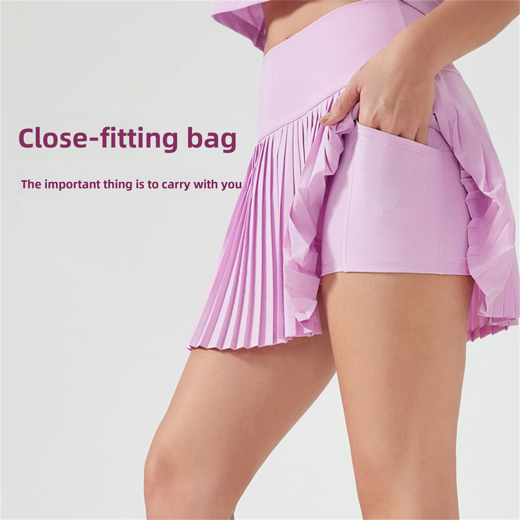 Women's Tennis Skirt with Se Pants Elastic Faion Pleated Skirt Spor  Tee-quarter Length Anti-light f-length ...
