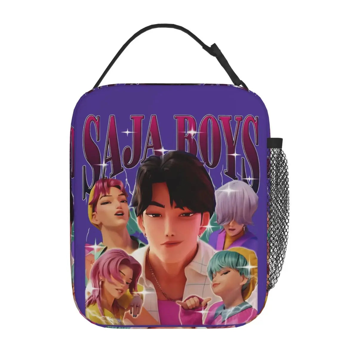 Kpop Demon Hunters Boys Team Retro Style 90s Insulated Lunch Bags Portable Meal Container Cooler Bag Tote Lunch Box Food Handbag