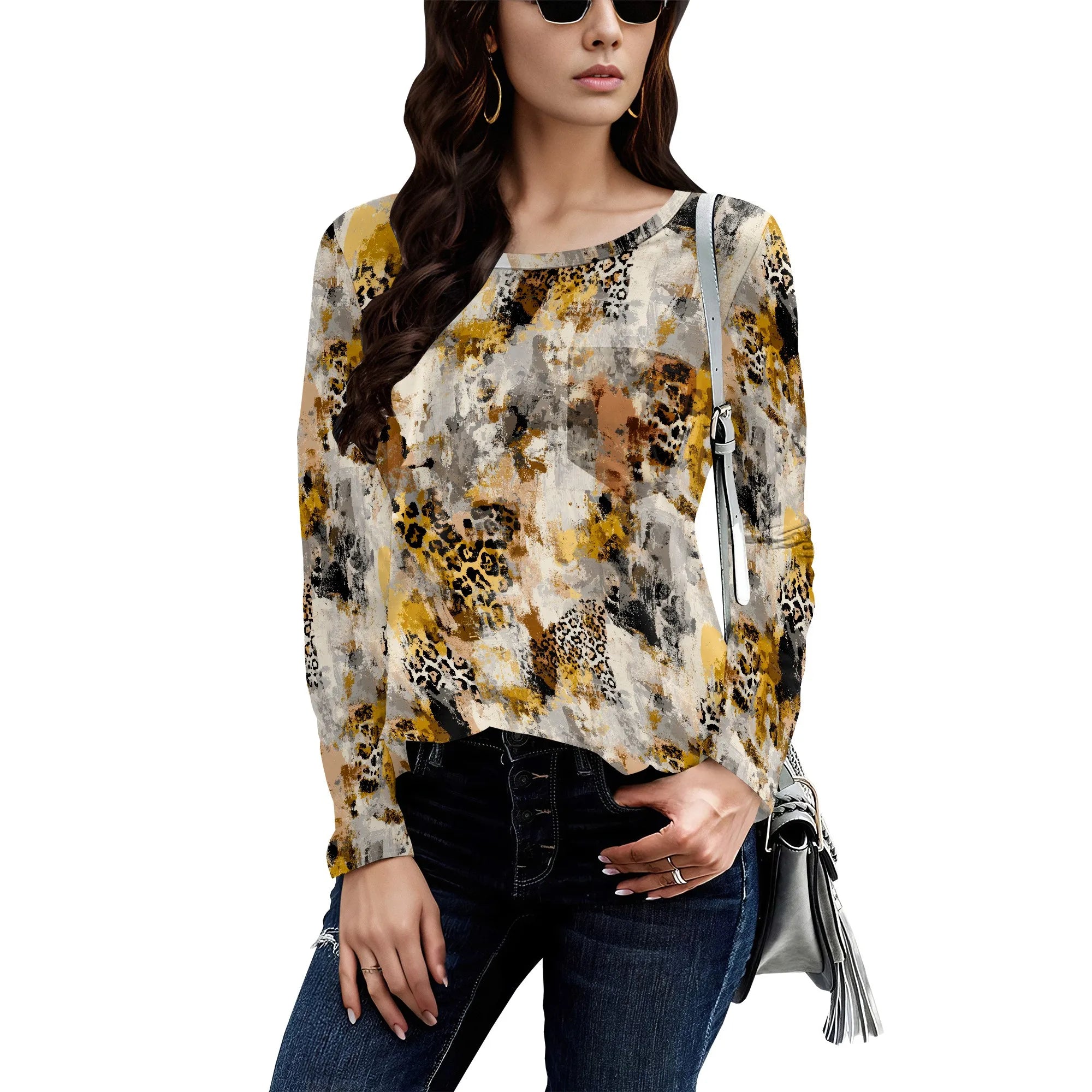Long Sleeve Shirts for Women Spring Fashion 2025 Floral Crewneck Workout Cute Blouses Casual Loose Fit Tops