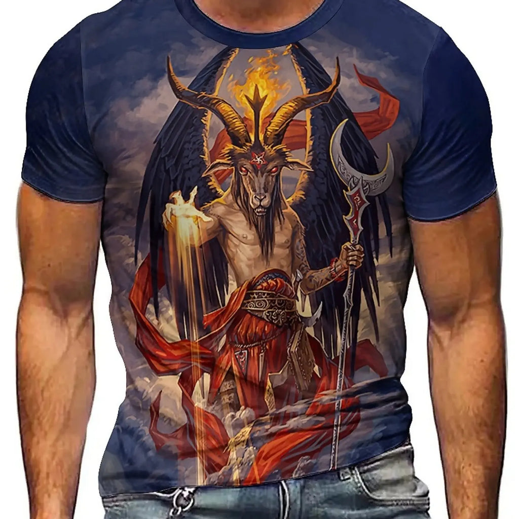 Men's 3D Demon Print T-Shirt | Bold Dark Style Graphic Tee with Intricate Fantasy Design | Short Sleeve, Round Neck
