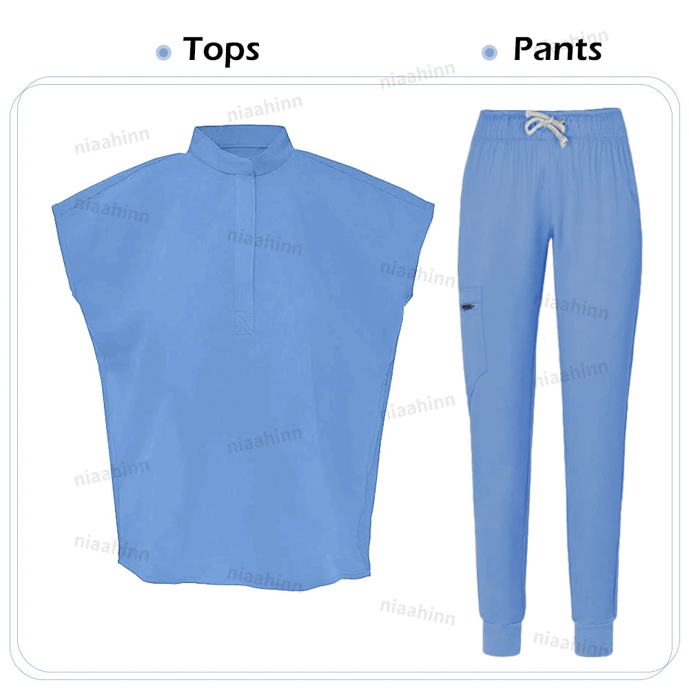 Custom Logo Scrub Beauty Spa Uniform Work Clothes Fashion Short Sleeved Top Nursing Articles Medical Accessories Scrub Nurse Set