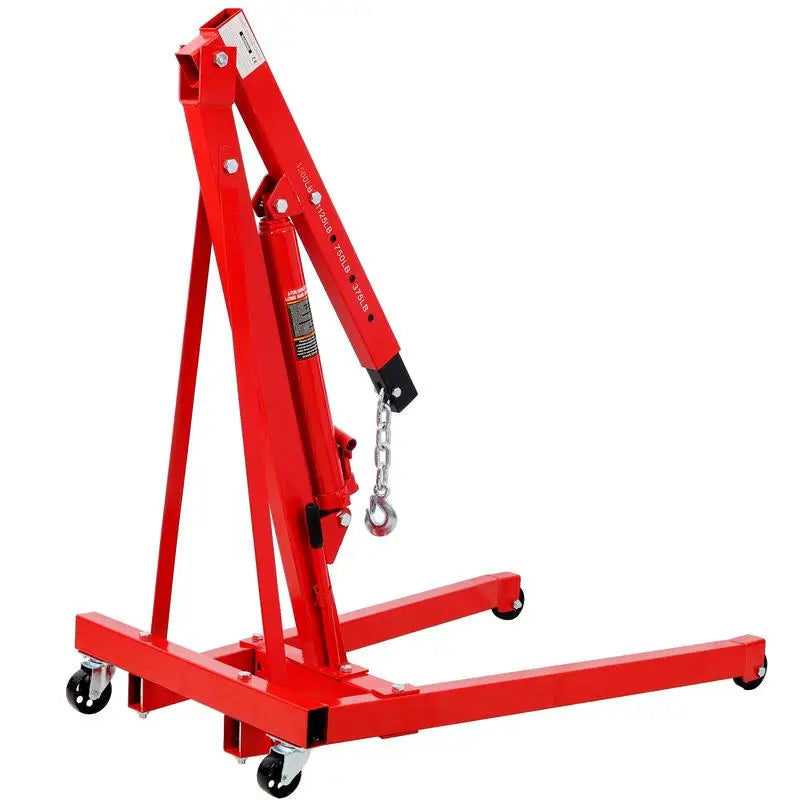 1500 lbs Folding Engine Hoist Cherry Picker Crane Lift, Heavy Duty Steel with 4 Caster Wheels, Red Color, Shop Equipment