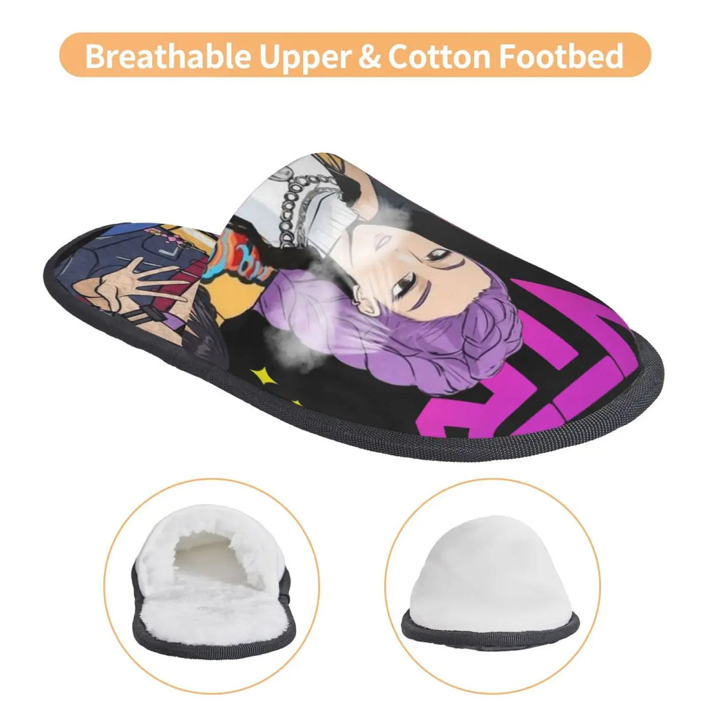 Kpop Demon Hunters Huntrix Soft Scuff Memory Foam Slippers Women Spa House Shoes