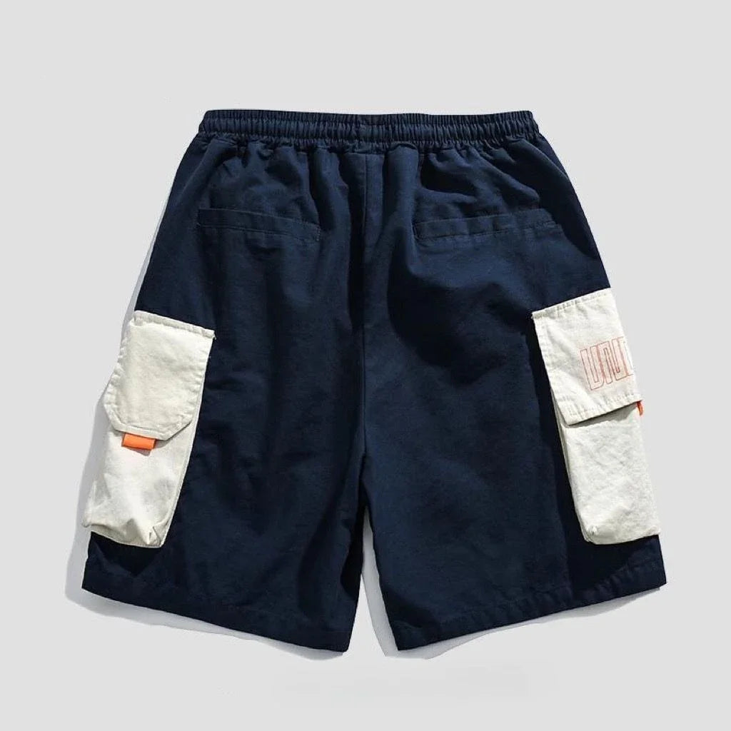 Wide Short Pants for Men Hip Hop Mens Cargo Shorts with Draw String Elastic Waist Loose Baggy Pockets Vintage Elegant Distressed