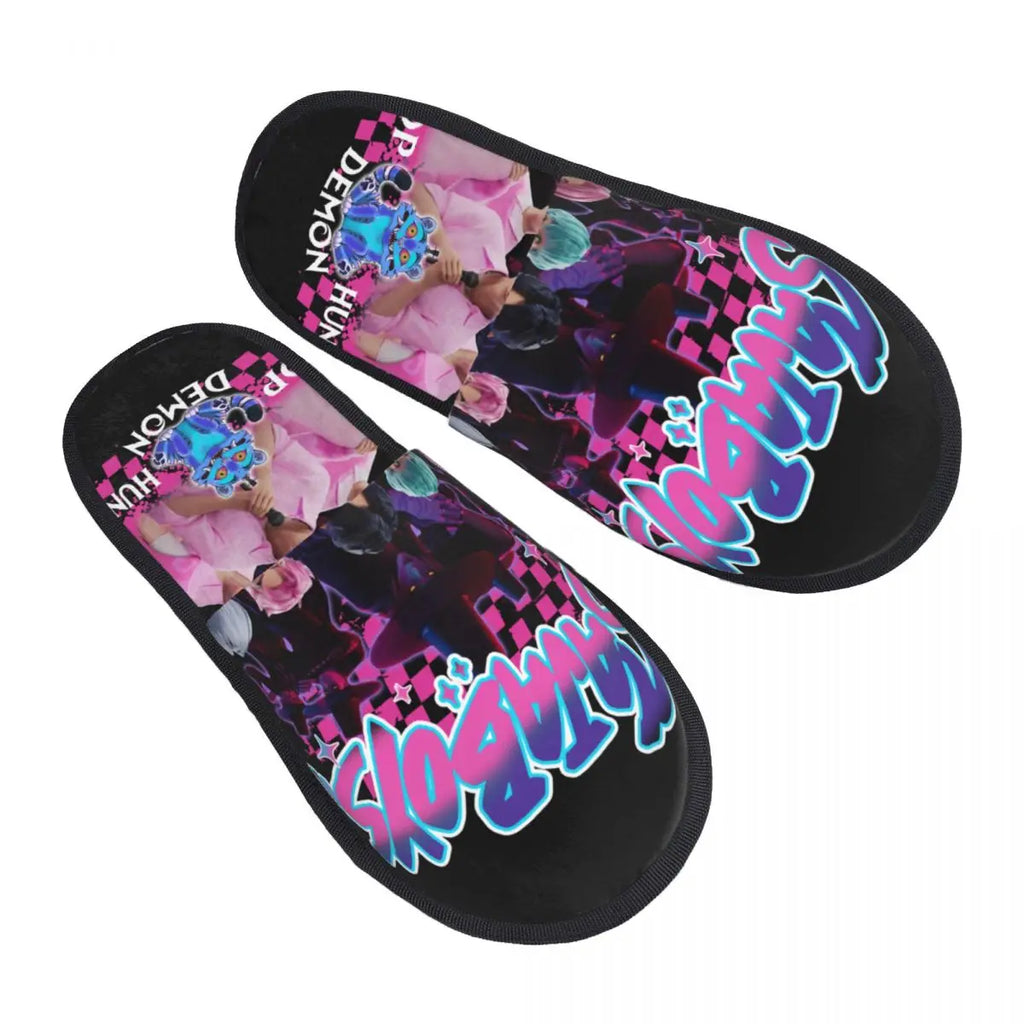 Kpop Demon Hunters Huntrix Soft Scuff Memory Foam Slippers Women Spa House Shoes