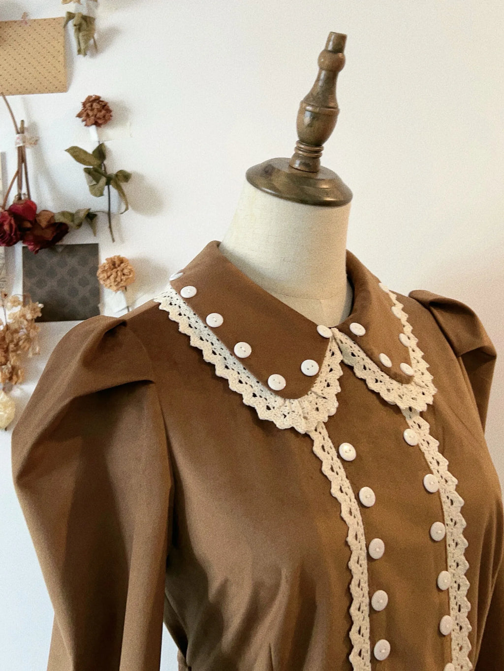 TIYIHAILEY Long Mid-Calf Women Ladies Velvet Dress Long Sleeve Brown S-L Spring Autumn Dresses Turn Down Collar Winter Vintage