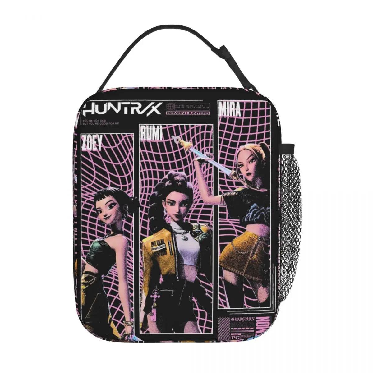 Kpop Demon Hunters Boys Team Retro Style 90s Insulated Lunch Bags Portable Meal Container Cooler Bag Tote Lunch Box Food Handbag