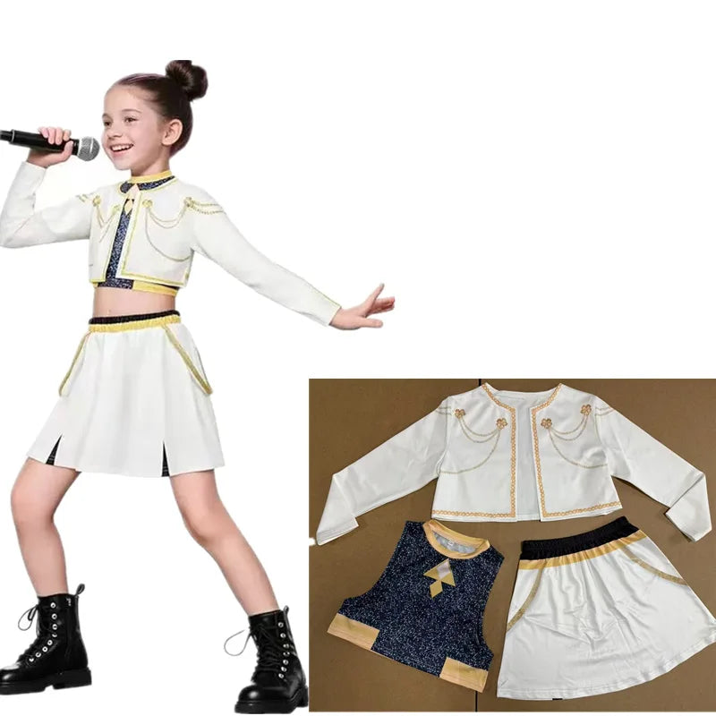 Movie kpop demon hunter Rumi Cosplay Costume for Girl Halloween Carnival Rumi jacket vest and shorts Three-piece Set Dress Up
