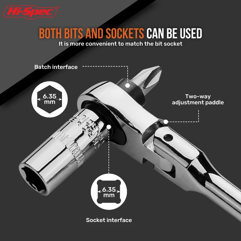 2024 New Hi-Spec Mini 2-in -1 Ratchet Torque Wrench Socket Wrench Spanner Hand Repair Tool Double-Ended Torque Pocket Hand Tool