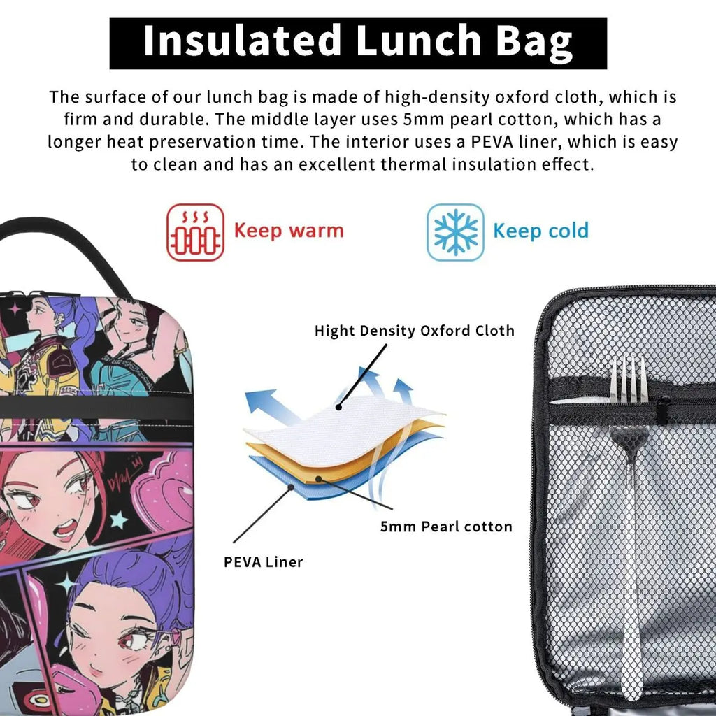 Group Girl Team Huntrix Kpop Demon Hunters Insulated Lunch Bags Lunch Container Cooler Bag Lunch Box Tote Office Bento Pouch