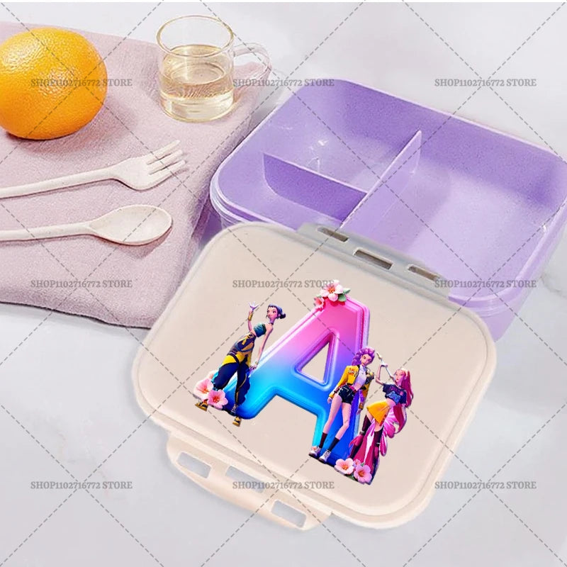 New Kpop Demon Hunter Girl Lunch Boxes Letter Student Plastic Portable Bento Box Food Fruit Container LunchBox Kid Birthday Gift