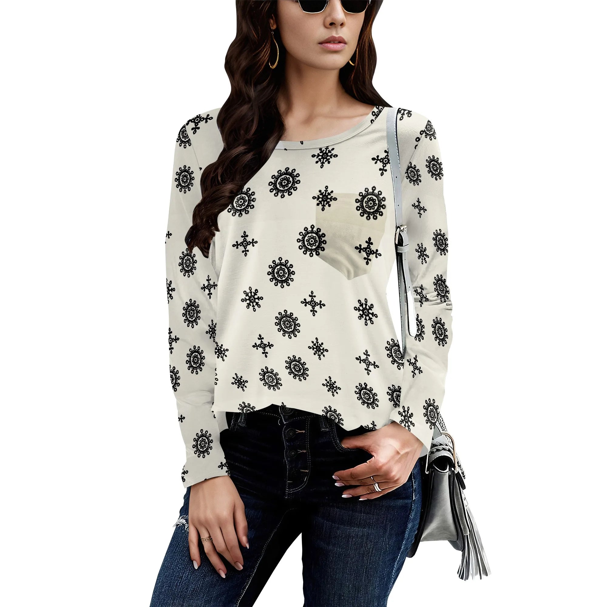 Long Sleeve Shirts for Women Spring Fashion 2025 Floral Crewneck Workout Cute Blouses Casual Loose Fit Tops