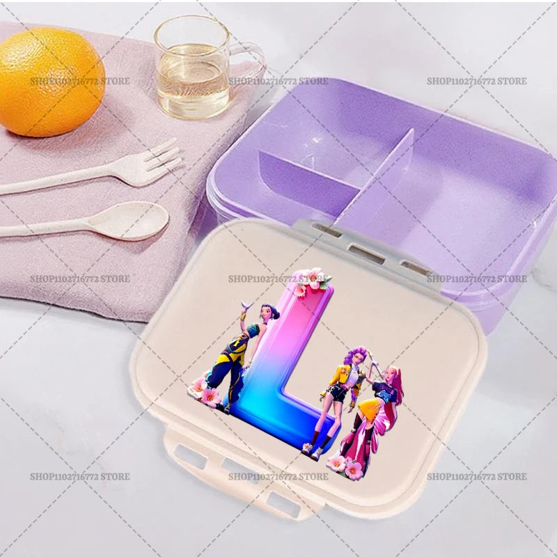 New Kpop Demon Hunter Girl Lunch Boxes Letter Student Plastic Portable Bento Box Food Fruit Container LunchBox Kid Birthday Gift
