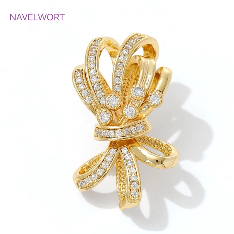 18K Gold Plated Pendant Bail Connector Clasps,with Zircon Bow-Knot Connector Clasp For Jewelry Making,DIY Jewelry Findings