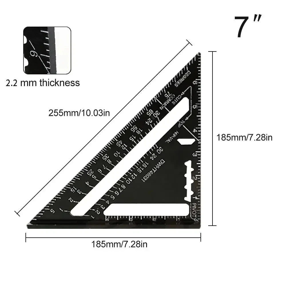 New 7Inch Triangle Ruler Measurement Tool Aluminium Alloy Carpenter Tools Inch Metric Angle Ruler Speed Square Woodworking Tools