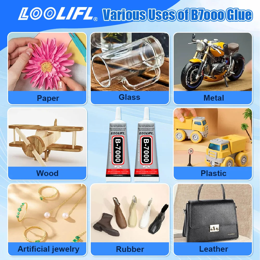 LOOLIFL 50ML B-7000 Clear Super Glue Phone Screen Repair Glue Universal Jewelry Crafts Ceramic Glass Plastic Metal Wood Adhesive