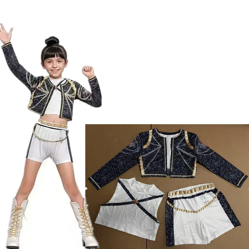 Movie kpop demon hunter Rumi Cosplay Costume for Girl Halloween Carnival Rumi jacket vest and shorts Three-piece Set Dress Up
