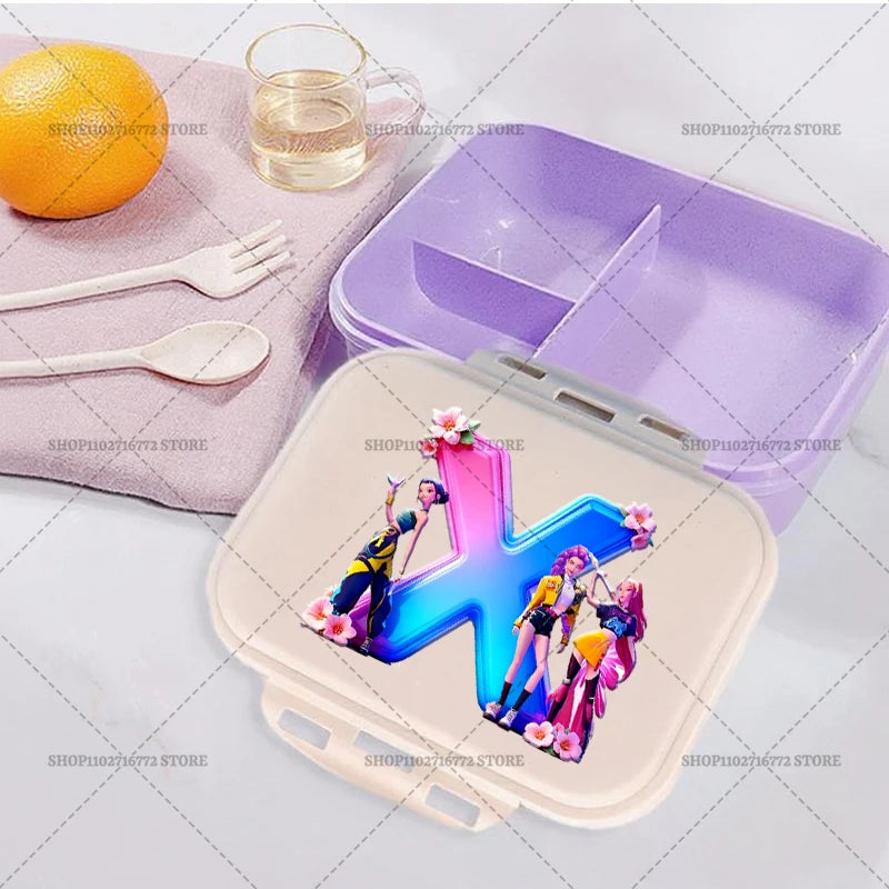 New Kpop Demon Hunter Girl Lunch Boxes Letter Student Plastic Portable Bento Box Food Fruit Container LunchBox Kid Birthday Gift