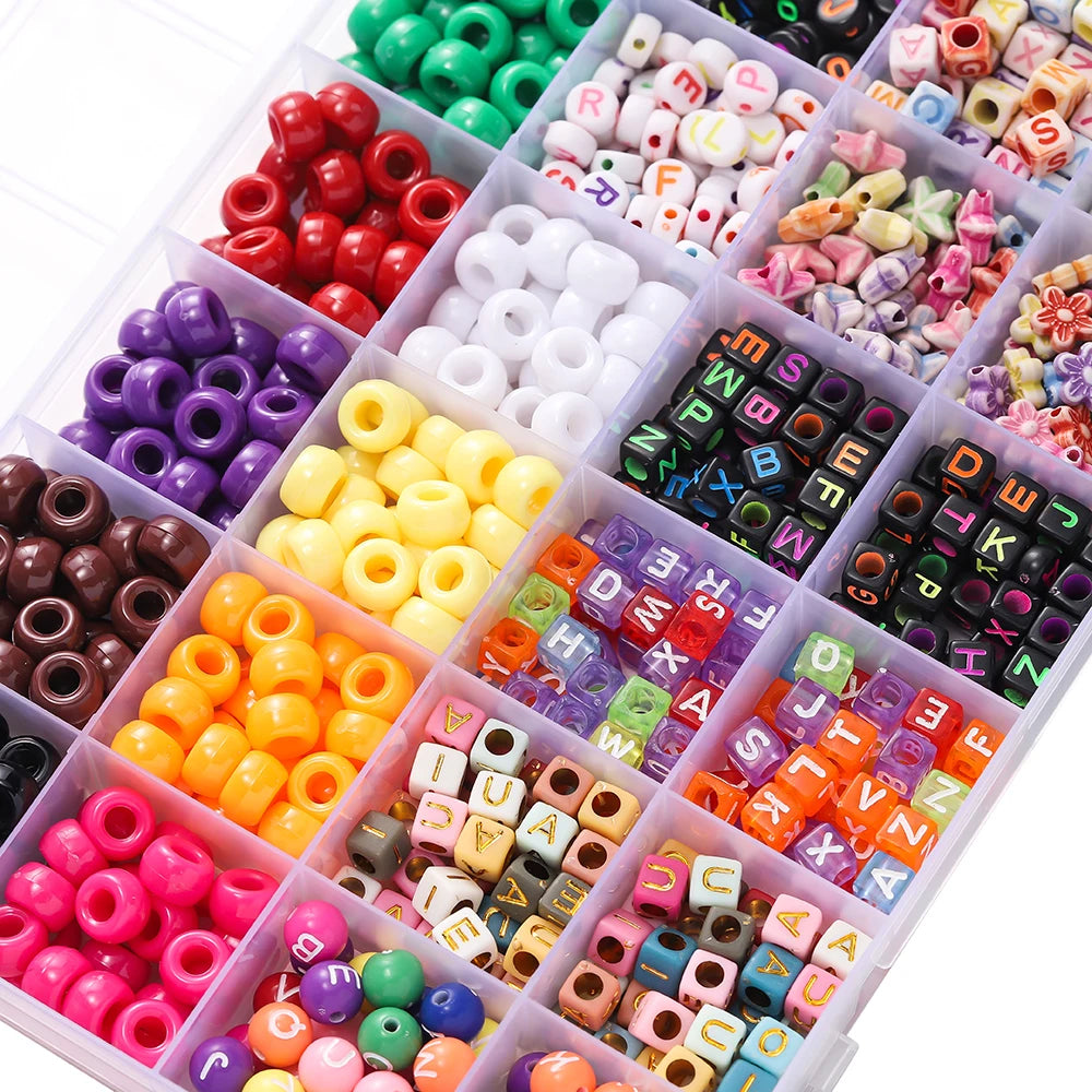 650pcs/set 24 Colors Letter Beads Set Material Acrylic Loose Spacer Beads DIY Jewelry Bracelet Necklaces Accessories