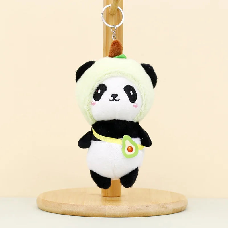Pendant Keyrings Gift Plush Cute Panda Turn Into Strawberry Grape Carrot Keychain Women Bag Ornaments Toy Soft Pom Ball Car Key