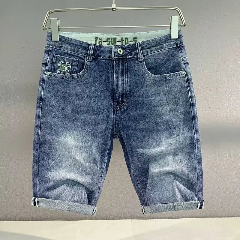 Summer New European Sle Slim Fit Men's Denim orts Trendy Casual Five-Quarter Pants Straight Leg Jeans Youth ular