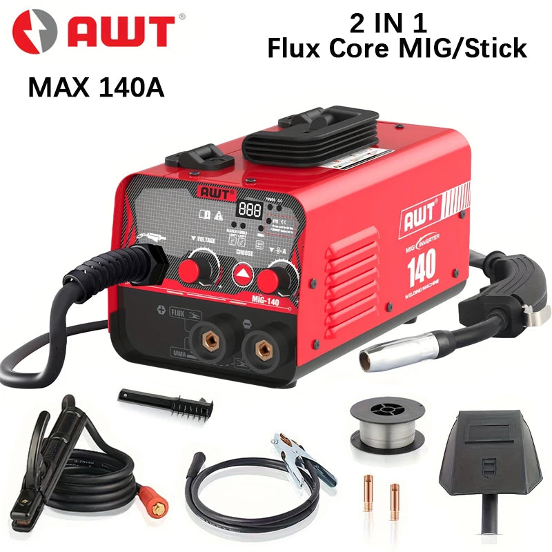 Mini Welder 140A Flux Core MIG/Stick Welder 2 IN 1 IGBT Inverter Welding Machine Portable Handheld House Use Welding Equipment
