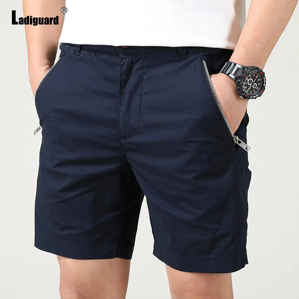 European 2024 Stylish simplicity Men Fashion Zipper Pockets Shorts Men's Cargo Bottom Royal Blue Casual Classic Basic Shorts New