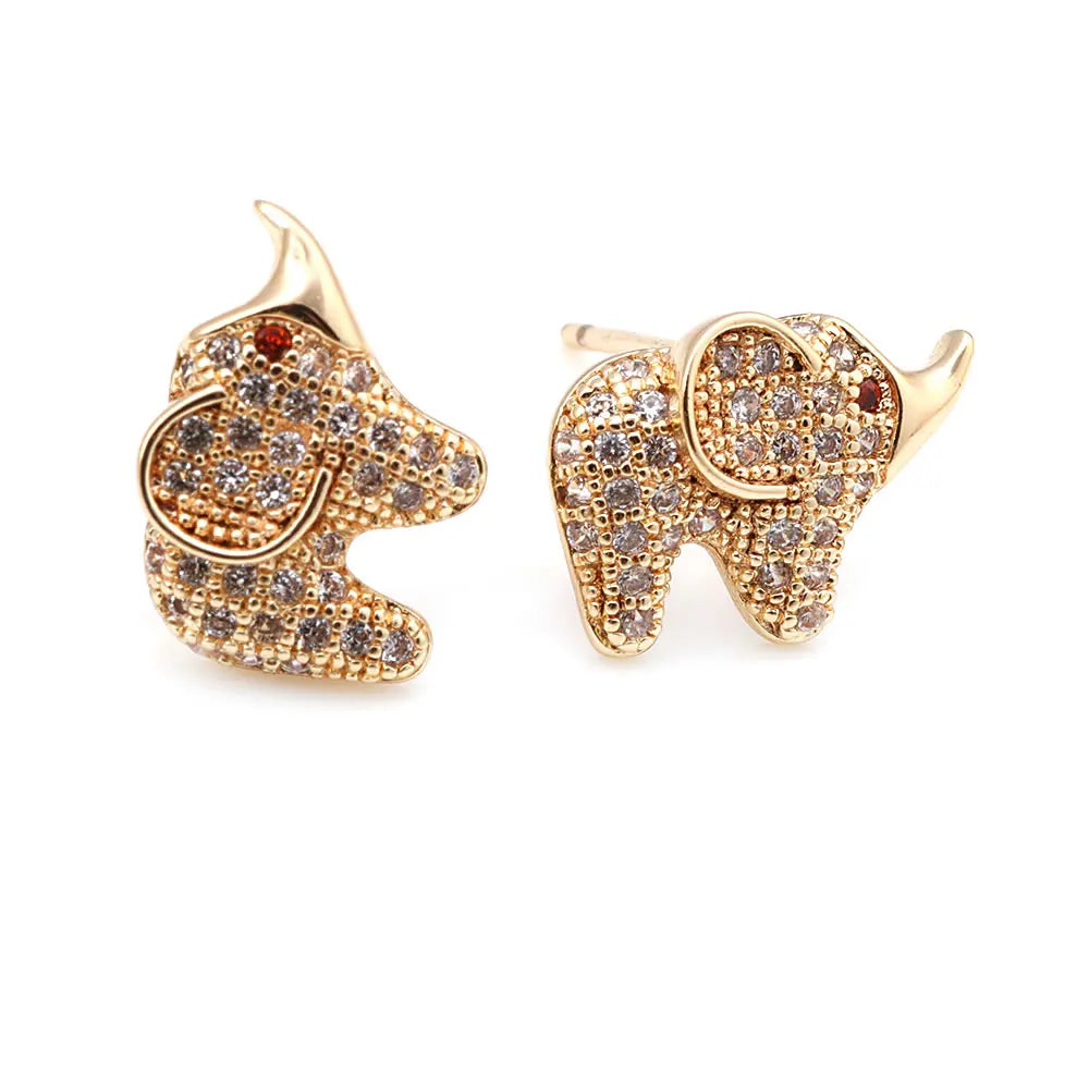 4PCS 18K Gold Color Brass and Zircon Elephant Stud Earrings Pins Earrings High Quality Diy Jewelry Making Accessories for Women