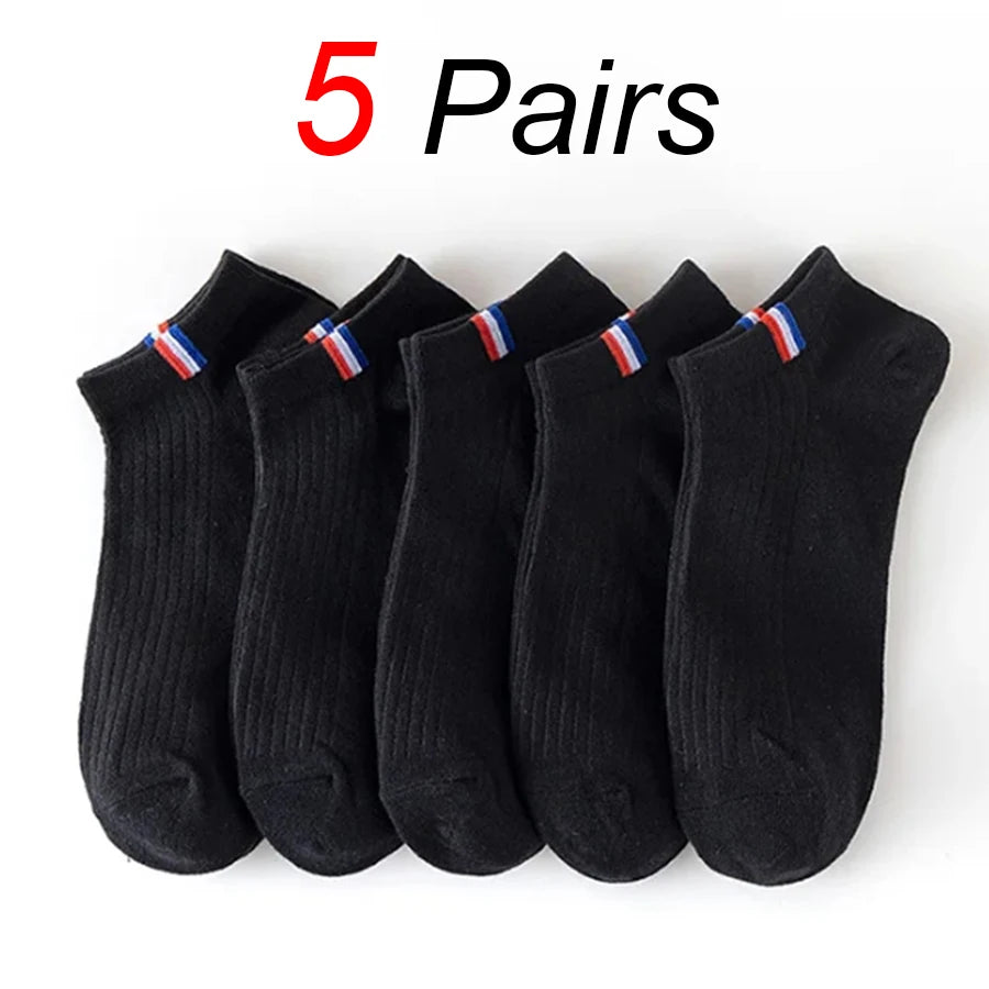 5pairs Men's Fashion Sports Socks, Striped Cotton Sweat Absorption Breathable Comfortable Ankle Socks