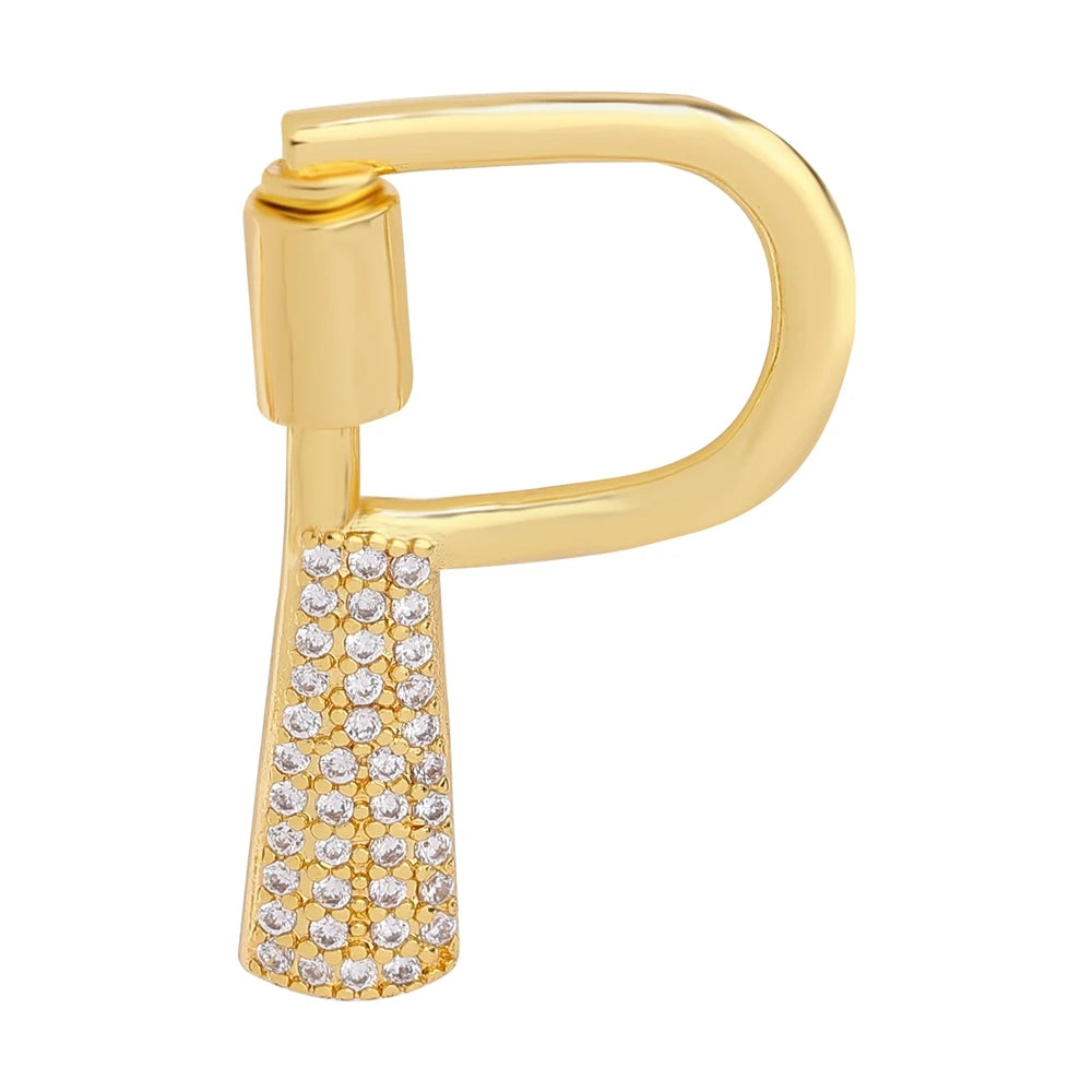 Juya 18K Gold Plated 26 Alphabet Letters Pendant Fasteners Bolt Carabiner Clasps For DIY Women Mesh Chains Name Jewelry Making