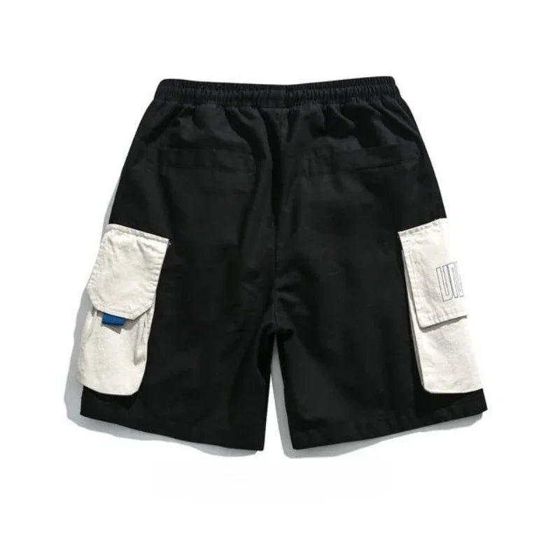 Wide Short Pants for Men Hip Hop Mens Cargo Shorts with Draw String Elastic Waist Loose Baggy Pockets Vintage Elegant Distressed