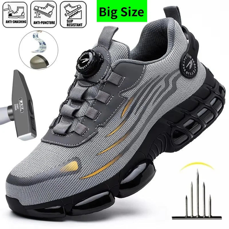 Rotary Buckle Work Safety Shoes For Men and Women Air Soft Sole Lightweight Protective Work Sneakers Men Breathable Boots