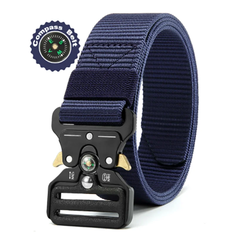Compass Multi-Function Outdoor Tactical Belt for Men and Women Durable Quick-Dry Canvas Nylon Webbing Hiking Camping Sport Gear