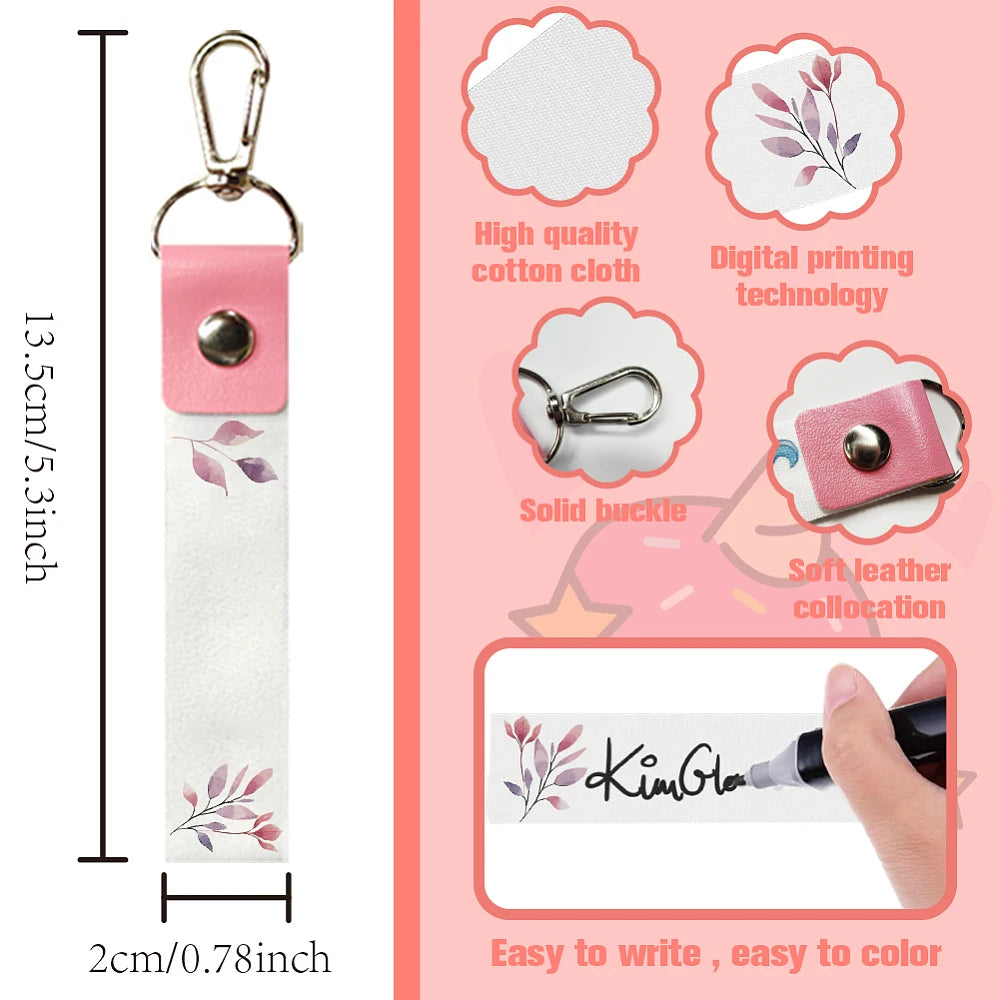 PU Leather Cotton Name Marker Keychain with Zinc Alloy Keychain Leaf 13x2cm