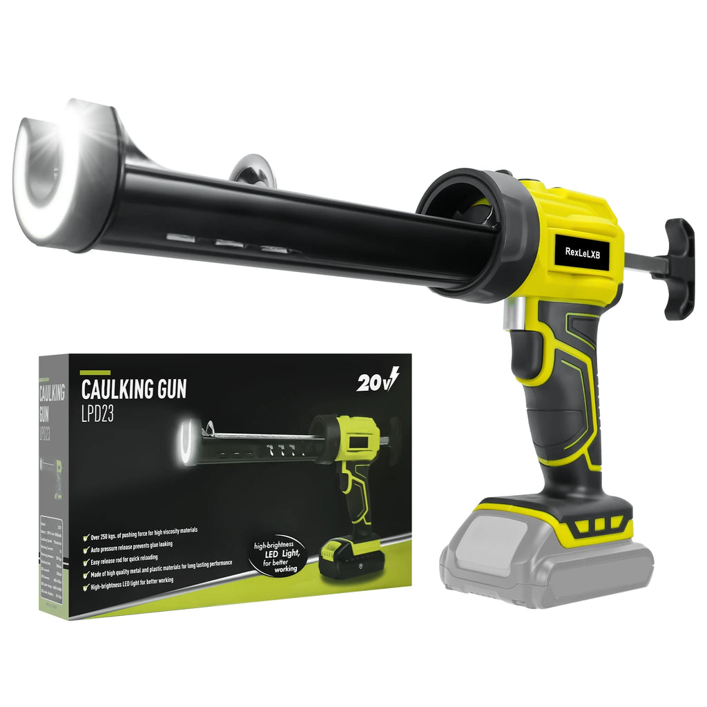 Electric Caulking Gun 10oz/300ml Cordless Caulk Gun 4 Adjustable Speeds with LED Light for Dewalt 20V Battery (No Battery)
