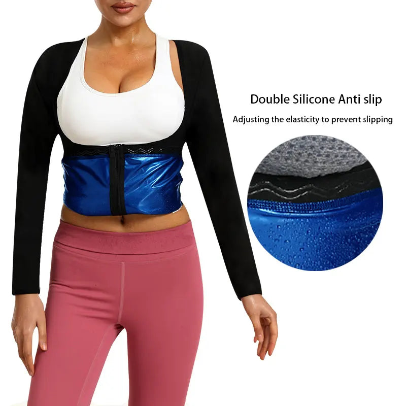 Sauna Shirt for Women Long Sleeve Top Sauna Waist Trainer for Women Weight Loss Sauna Suit Workout Sauna Vest Zipper Body Shaper