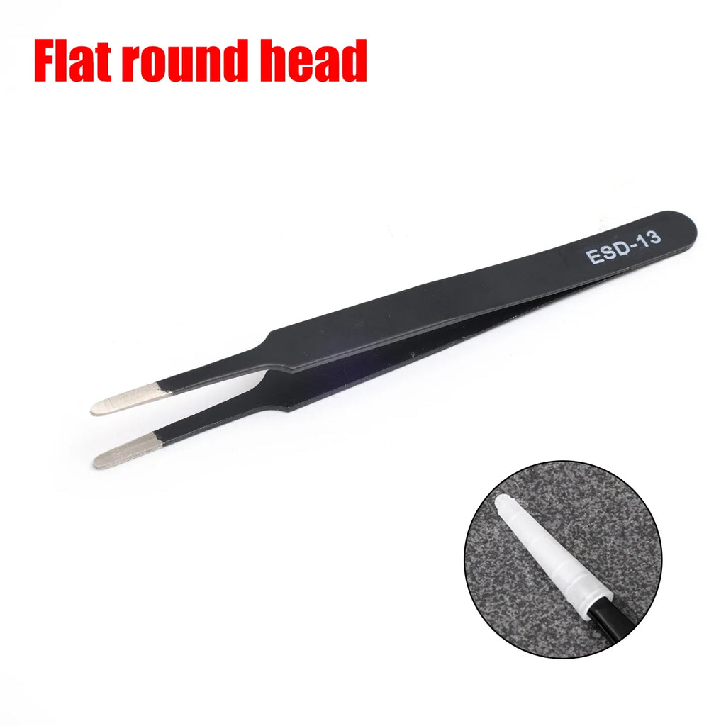 Precision Tweezers Set ESD Stainless Steel Anti-static Tweezers PCB Repair Tools for Electronics Repair Soldering Craft Tools