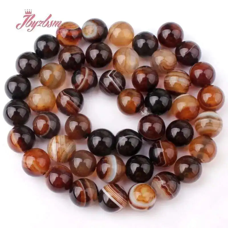 Natural Brown Stripe Agate Round Stone Beads For Jewelry Making Necklace Bracelet Strand 15 Inches DIY Loose Beads 6/8/10/12mm