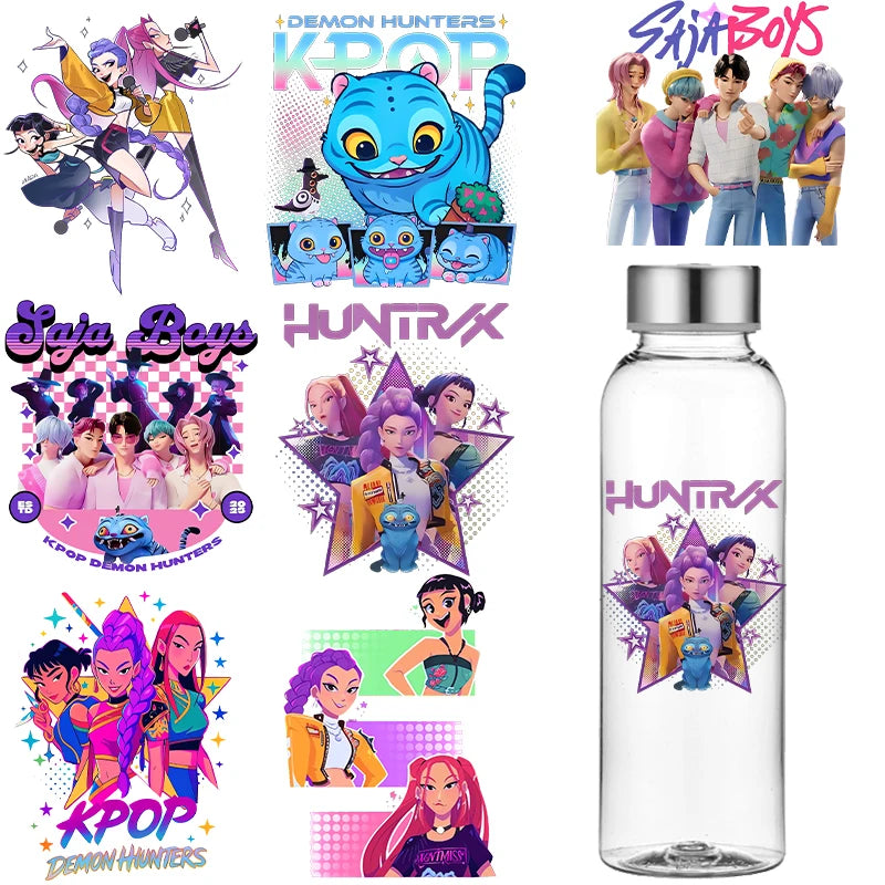 Kpop Demon Hunter Cartoon 3D Transfer Sticker UV DTF Stickers Kawaii Water Cup Water Bottle Lunch Box DIY Waterproof Sticker