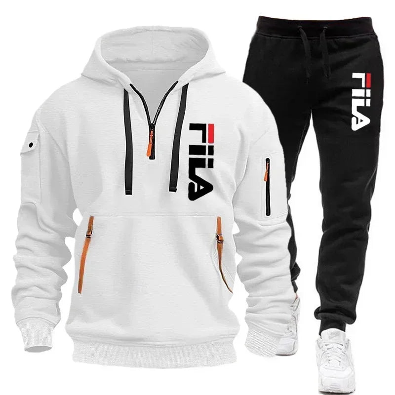 Men's set 2025 Autumn/Winter new Men's hooded sweatshirt + long pants two-piece set, outdoor multi-pocket men's pullover sportsw