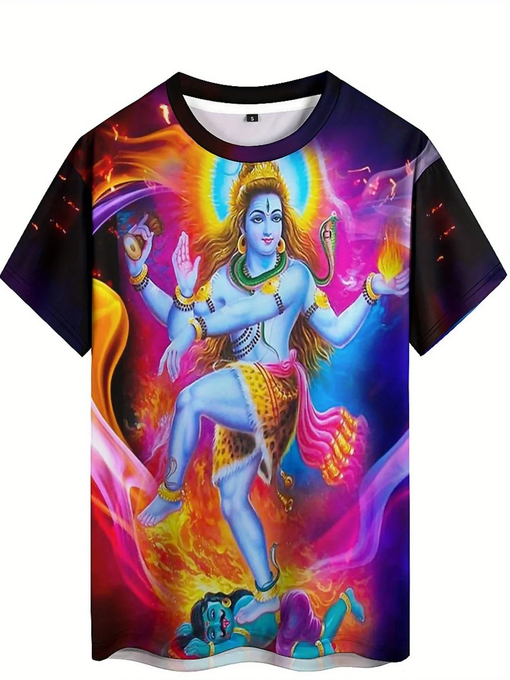 Men'S Vibrant Hindu Deity Graphic T-Shirt - Soft Polyester, Short Sleeve, Round Neck, Casual & Comfortable Fit