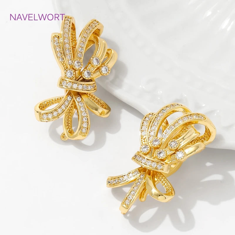 18K Gold Plated Pendant Bail Connector Clasps,with Zircon Bow-Knot Connector Clasp For Jewelry Making,DIY Jewelry Findings