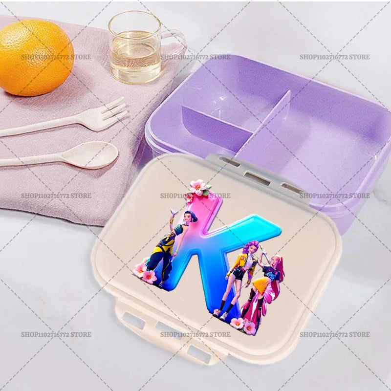 New Kpop Demon Hunter Girl Lunch Boxes Letter Student Plastic Portable Bento Box Food Fruit Container LunchBox Kid Birthday Gift
