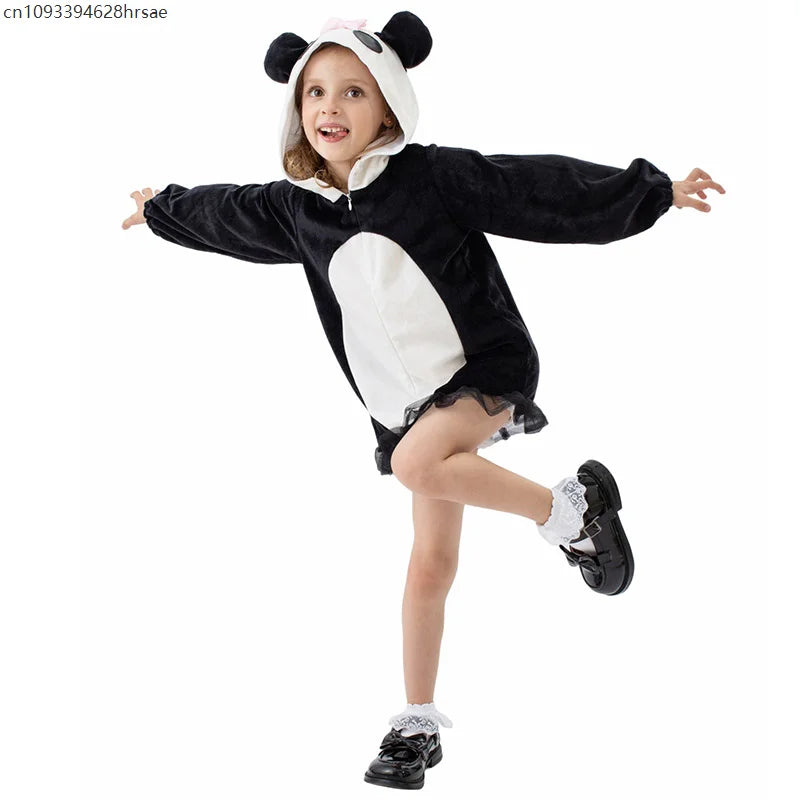 Cute Girls Giant Panda Costume Book Week Fancy Dress Costume Hooded Panda Dress for Children School Performance Role Play